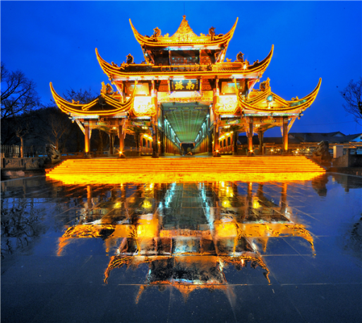 A scenic view of Chengdu Qingchengshan Gujianzhuqun