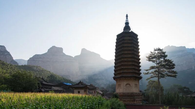 A scenic view of Datong Jue Shan Temple Pagoda