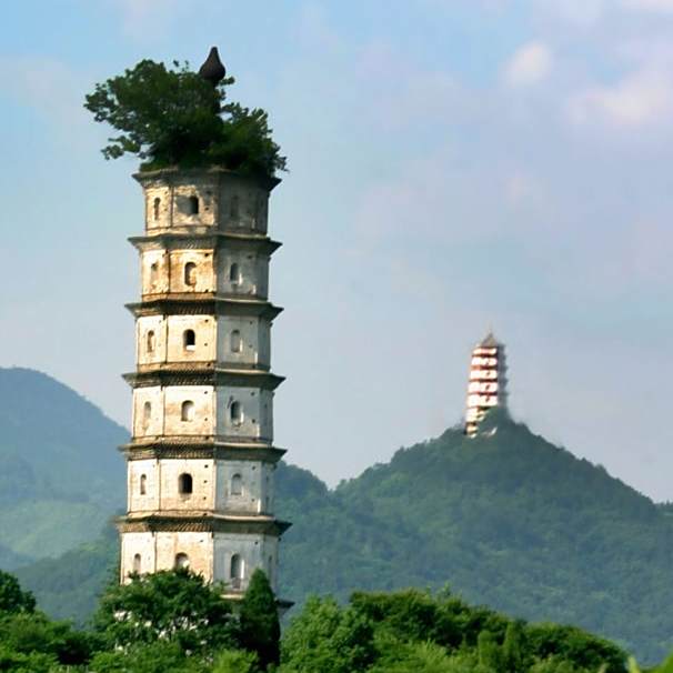 A scenic view of Hangzhou Meicheng Nanfengta He Beifengta