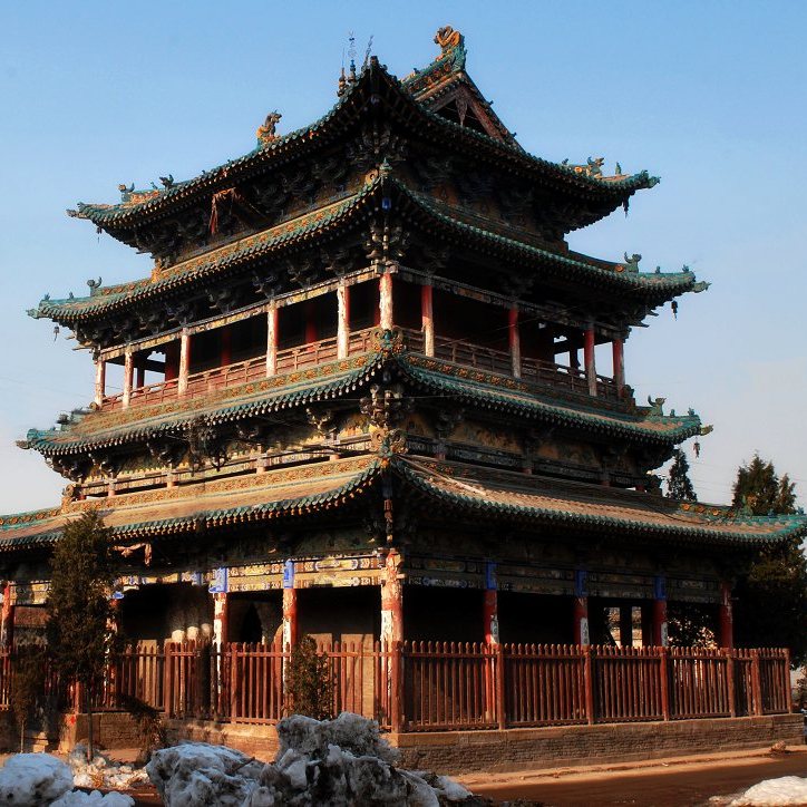 A scenic view of Jinzhong Qixian Zhenhe Lou