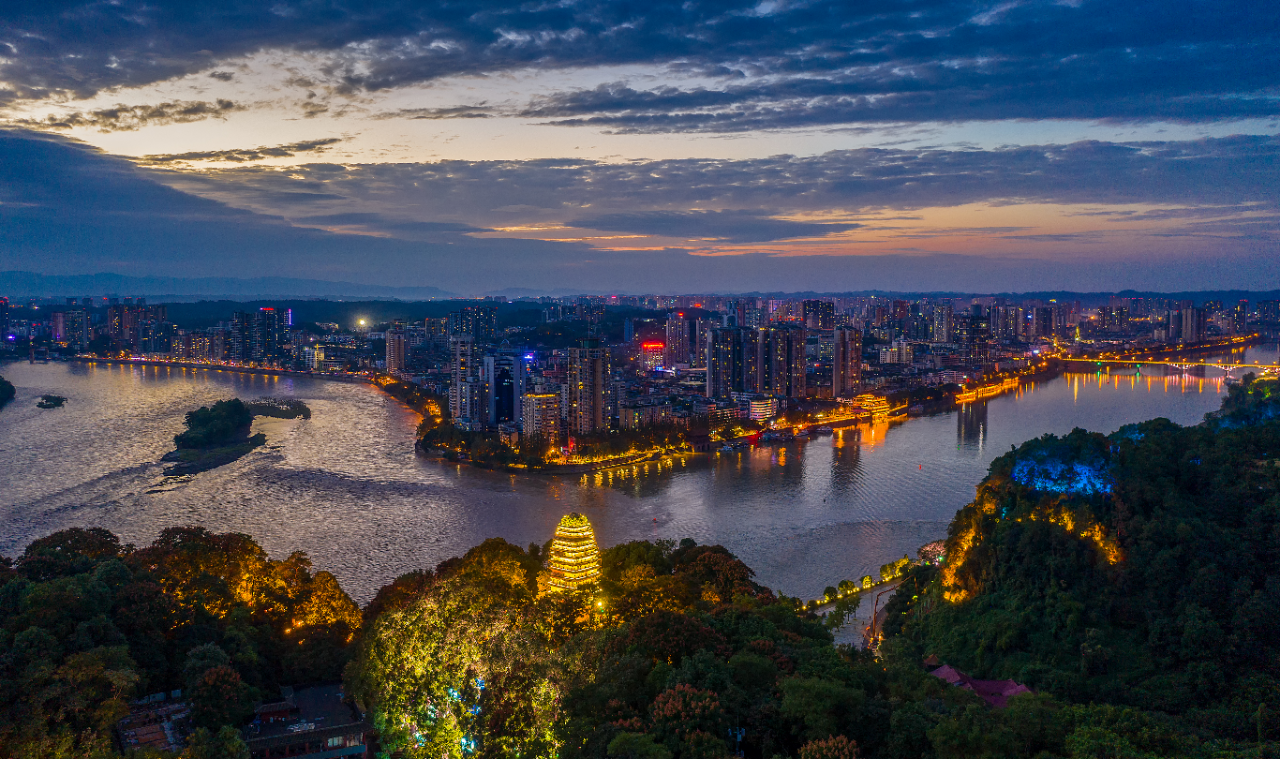 A scenic view of Leshan Sanjiang Baita