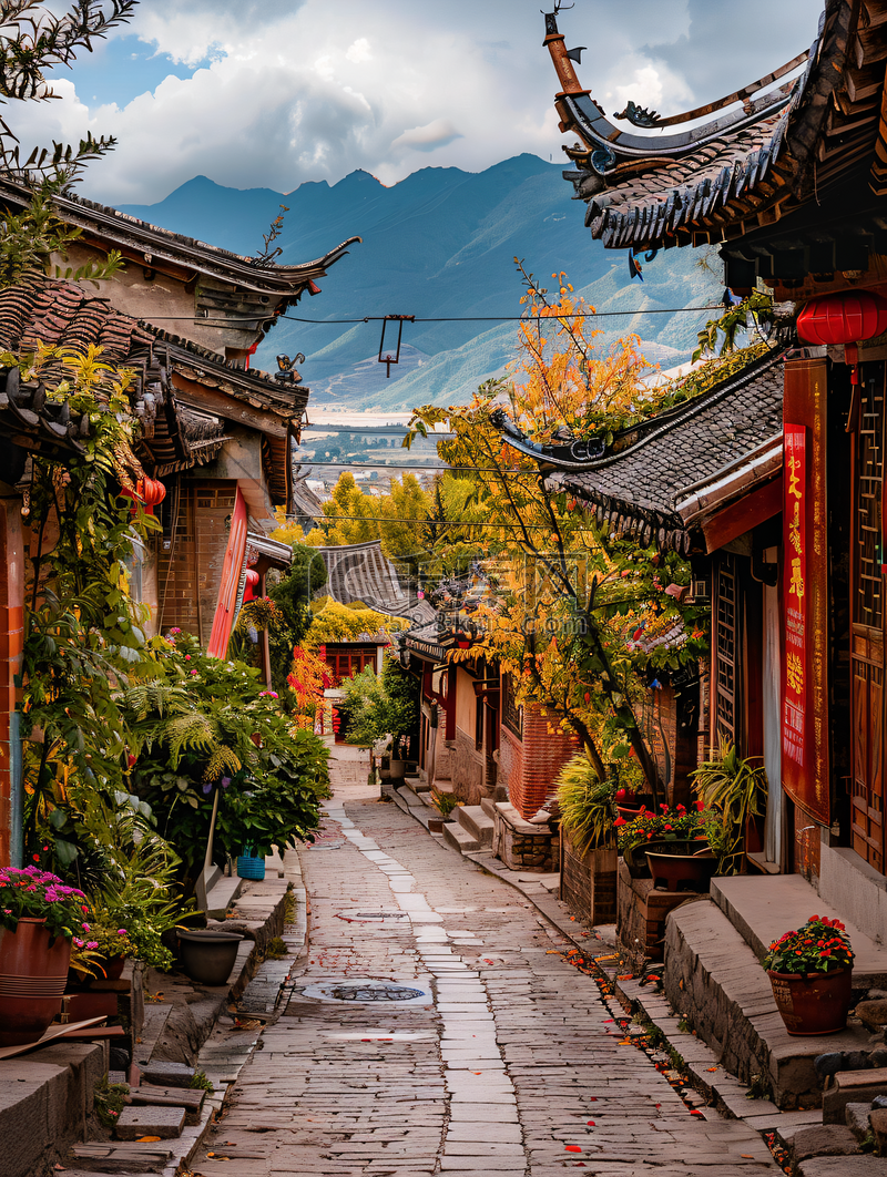 A scenic view of Lijiang Qina Gujianzhuqun