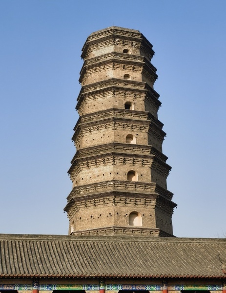 A scenic view of Luliang Shangxian Fanan Temple Pagoda
