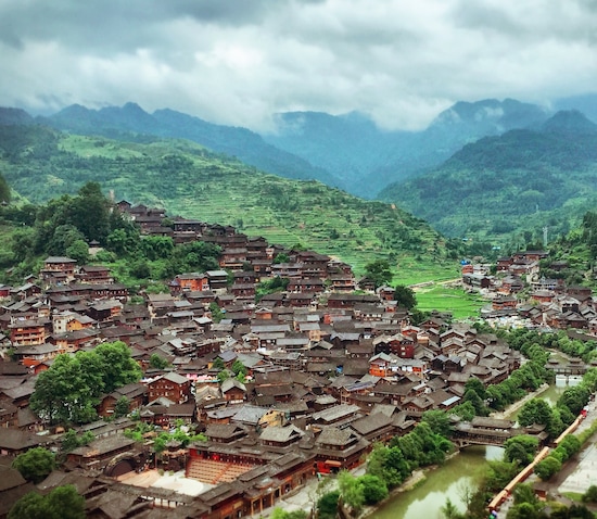 A scenic view of Qiandongnan Gaoqian Gulou