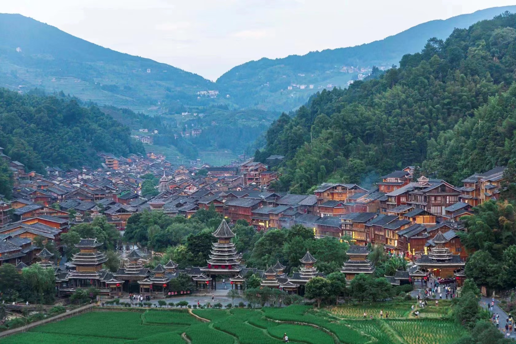A scenic view of Qiandongnan Hepingcun Jiuzhi