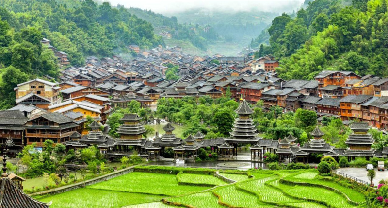 A scenic view of Qiandongnan Hepingcun Jiuzhi