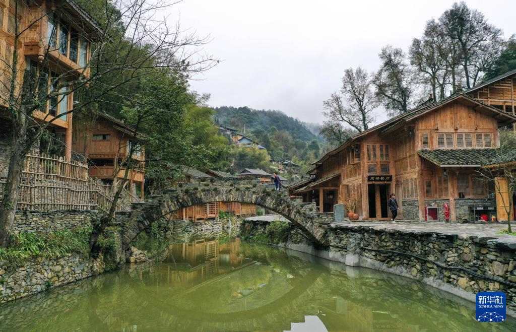 A scenic view of Qiandongnan Rongjiang Dalicun Gujianzhuqun