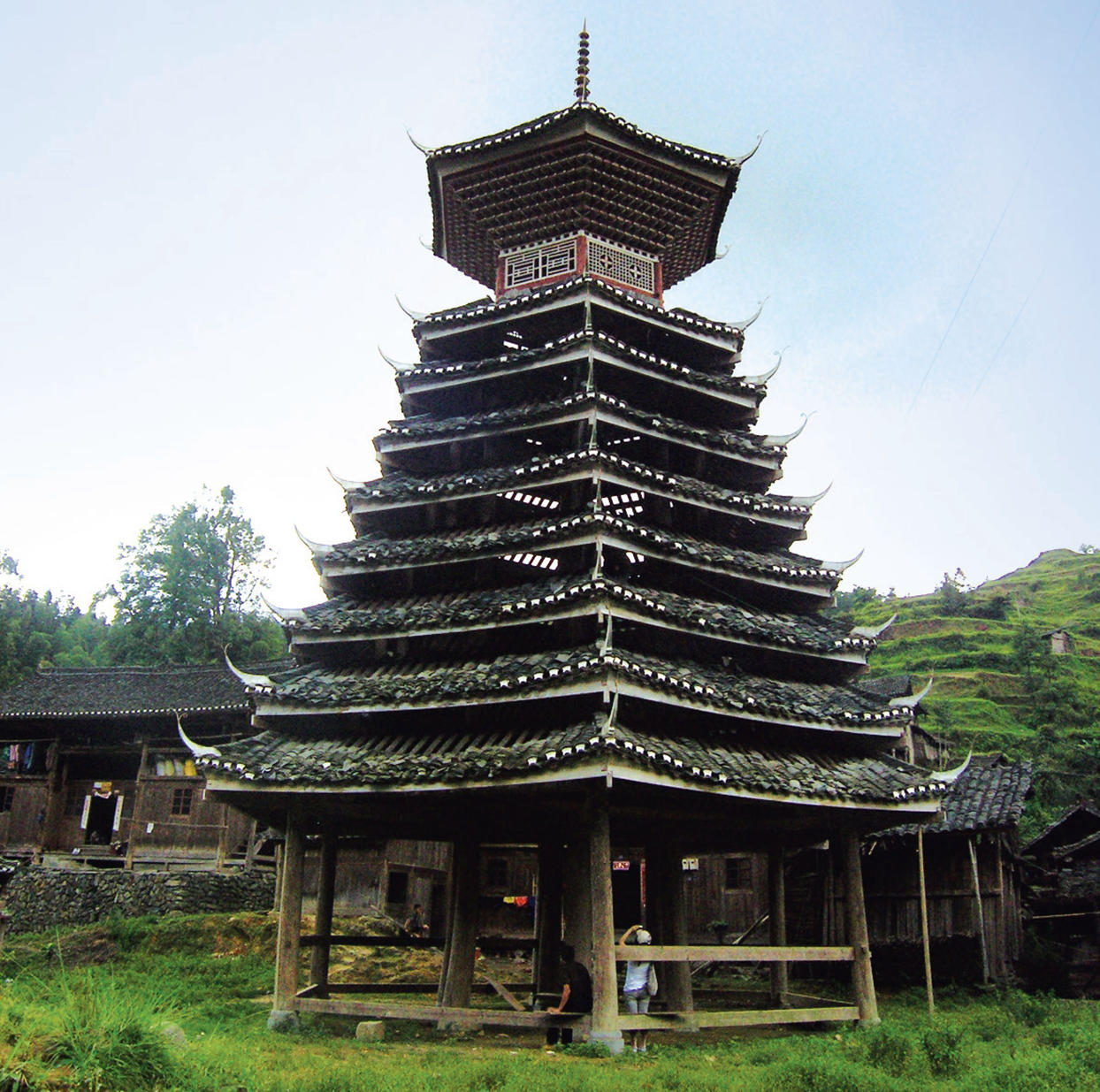 A scenic view of Qiandongnan Rongjiang Dalicun Gujianzhuqun