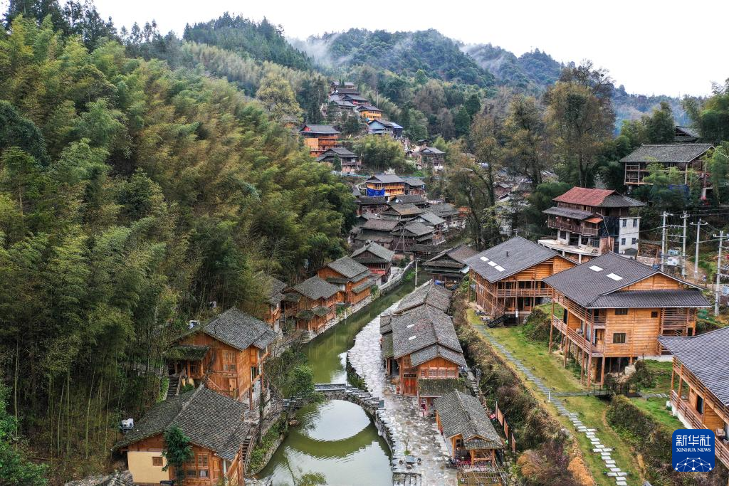 A scenic view of Qiandongnan Rongjiang Dalicun Gujianzhuqun