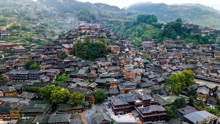 A scenic view of Qiandongnan Rongjiang Dalicun Gujianzhuqun