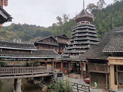 A scenic view of Qiandongnan Sanmentang Gujianzhuqun