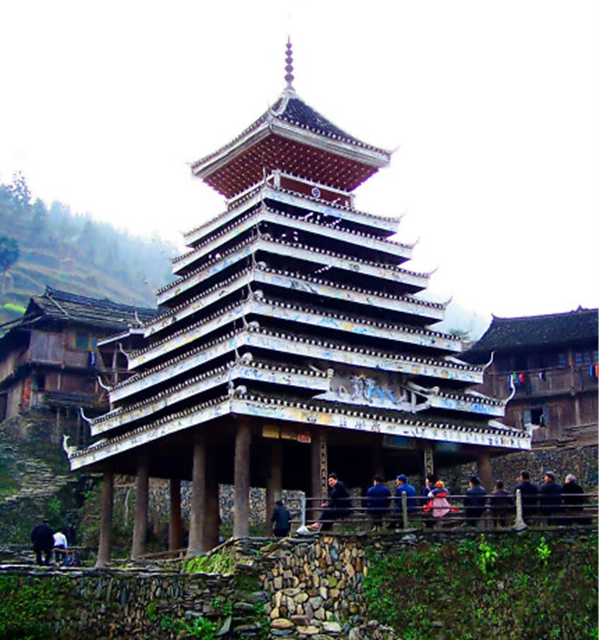 A scenic view of Qiandongnan Zengchong Gulou