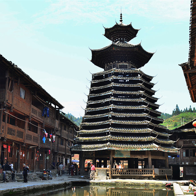 A scenic view of Qiandongnan Zengchong Gulou