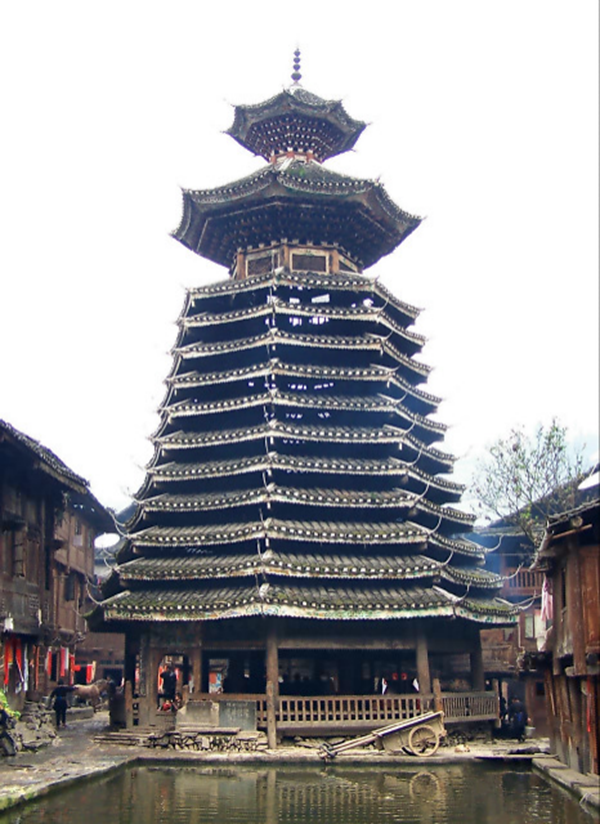 A scenic view of Qiandongnan Zengchong Gulou