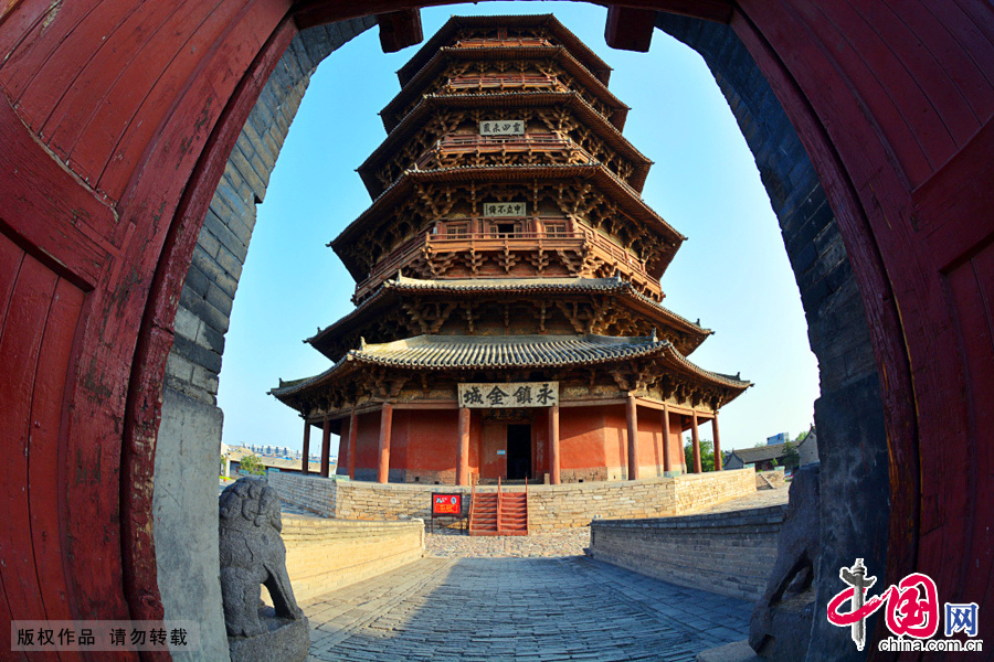 A scenic view of Shuozhou Fogong Temple Sakyamuni Pagoda