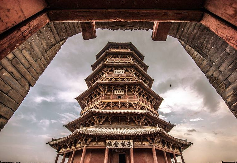 A scenic view of Shuozhou Fogong Temple Sakyamuni Pagoda