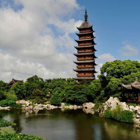 A scenic view of Suzhou Chongjiao Xingfusi Ta