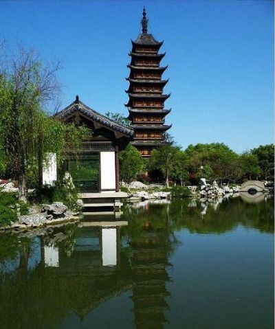 A scenic view of Suzhou Chongjiao Xingfusi Ta