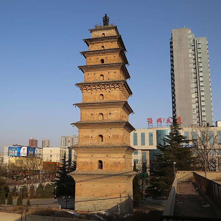 A scenic view of Weinan Jingjin Temple Pagoda