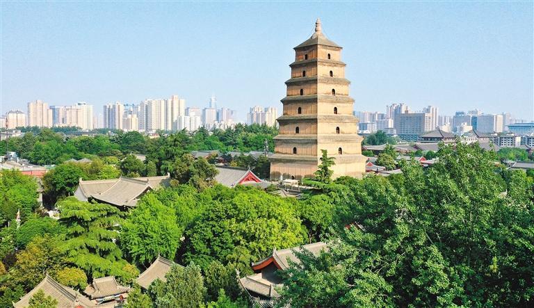 A scenic view of Xian Great Wild Goose Pagoda