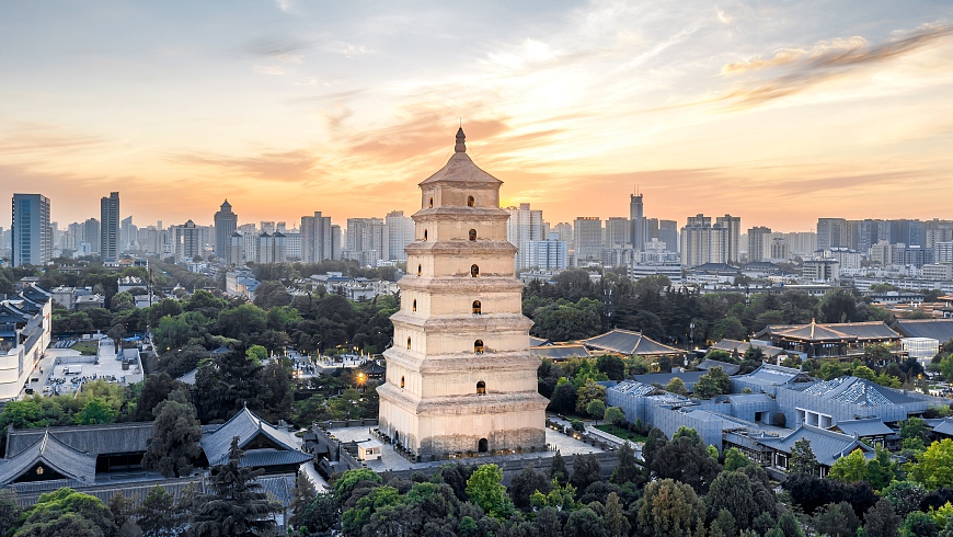 A scenic view of Xian Great Wild Goose Pagoda