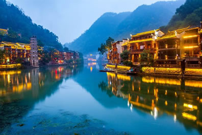 A scenic view of Xiangxi Fenghuang Guchengbao