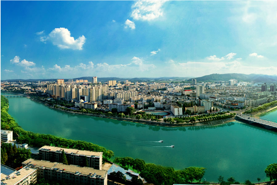 A scenic view of Xinyang Jiangguogucheng