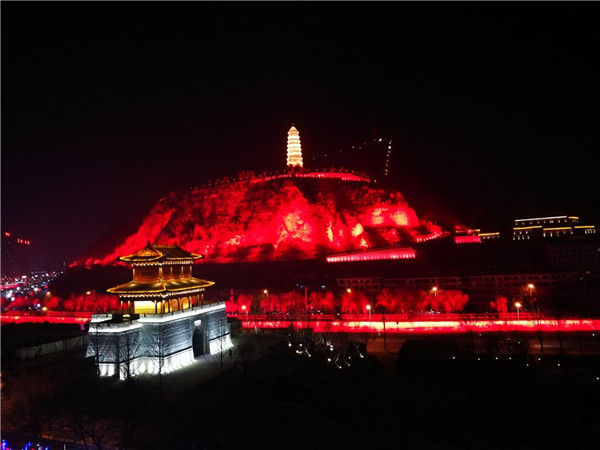A scenic view of Yanan Baishan Temple Pagoda