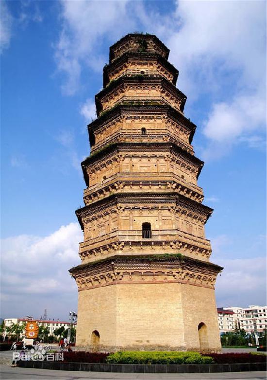 A scenic view of Yanan Kaiyuan Temple Pagoda