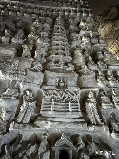 A scenic view of Yanan Qingliangshan Wanfo Cave Grottoes