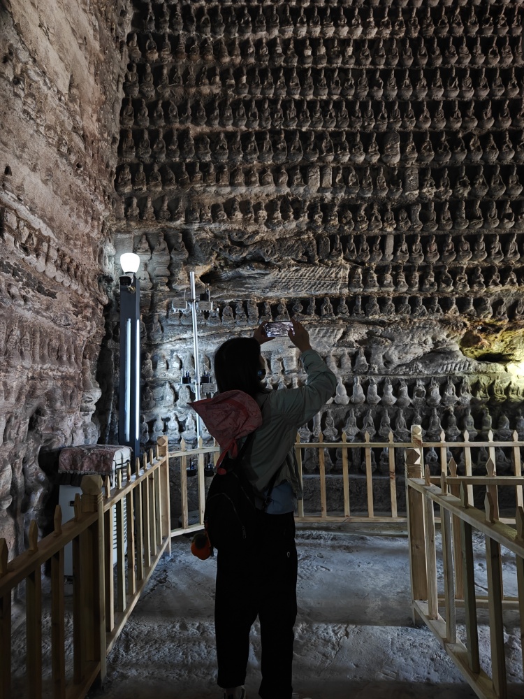 A scenic view of Yanan Qingliangshan Wanfo Cave Grottoes