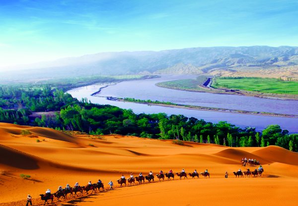 A scenic view of Zhongwei Mingshazhou Ta